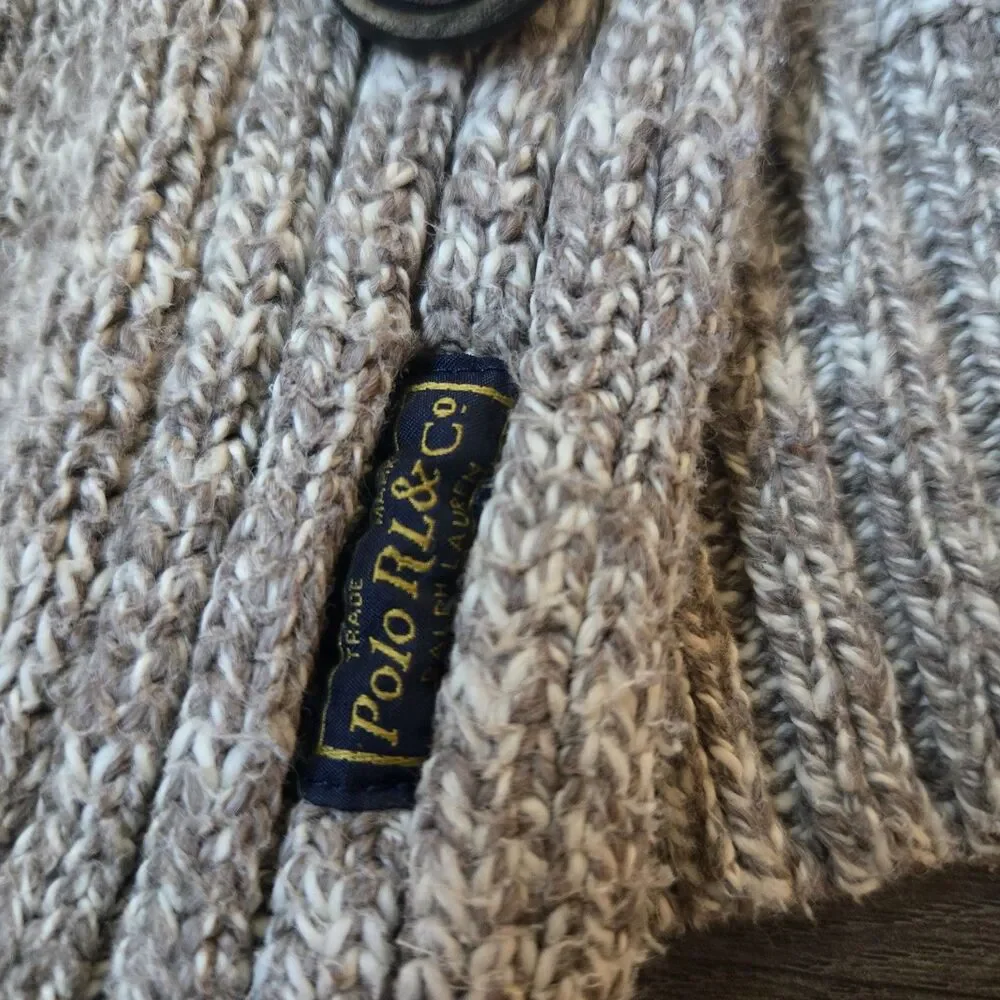 Vintage Polo RL & Co Men's XL Oatmeal Chunky Knit Shawl Collar Cardigan Sweater